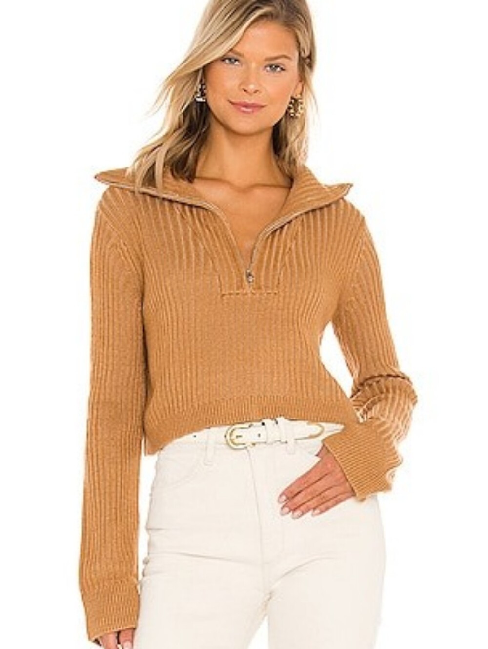 $165 TULAROSA Lovelle Zip Up Sweater in Camel